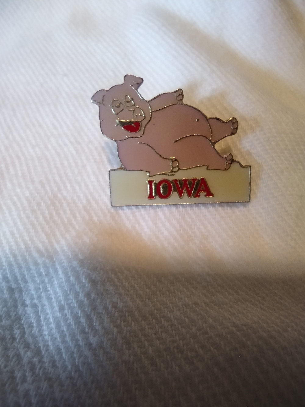 Iowa Pink Pig Enamel Pin - Vintage